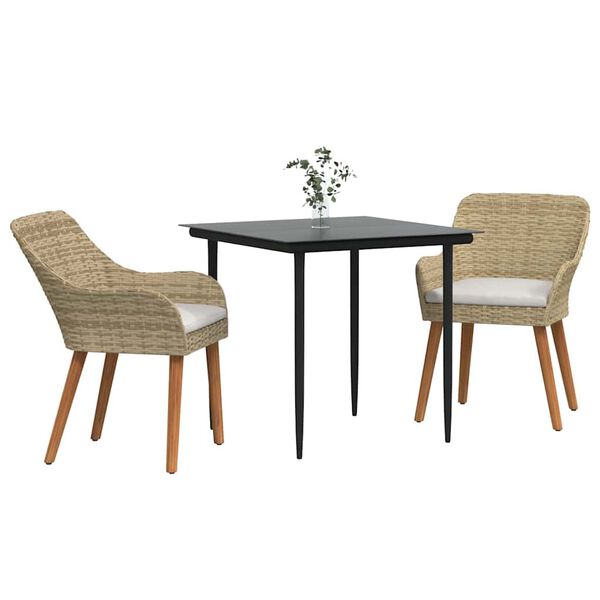 vidaXL Garten Essgruppe mit Kissen 3 pcs Beige Poly-Rattan
