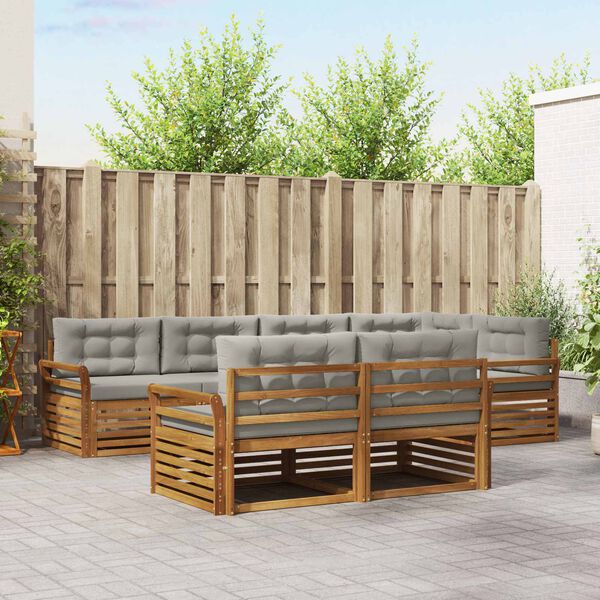 vidaXL Outdoor-Sofagarnitur mit Kissen 7 pcs Nat&uuml;rlich und Hellgrau