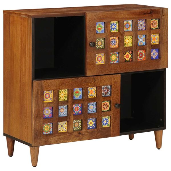 vidaXL Sideboard mit Speicher Walnuss 80 x 33 x 75 cm Massivholz Mango