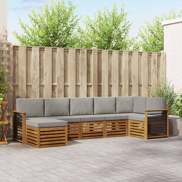 vidaXL Ecksofa Set 7 pcs Nat&uuml;rlich und Hellgrau Massivholz Akazie