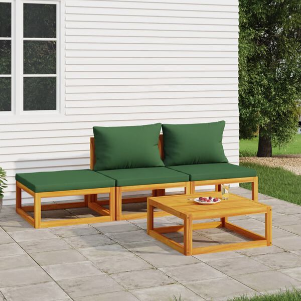 vidaXL 4-tlg. Garten-Lounge-Set mit Gr&uuml;nen Kissen Massivholz
