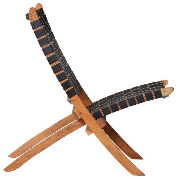 vidaXL Relaxstuhl Klappbar Kreuzstreifen Schwarz Echtleder