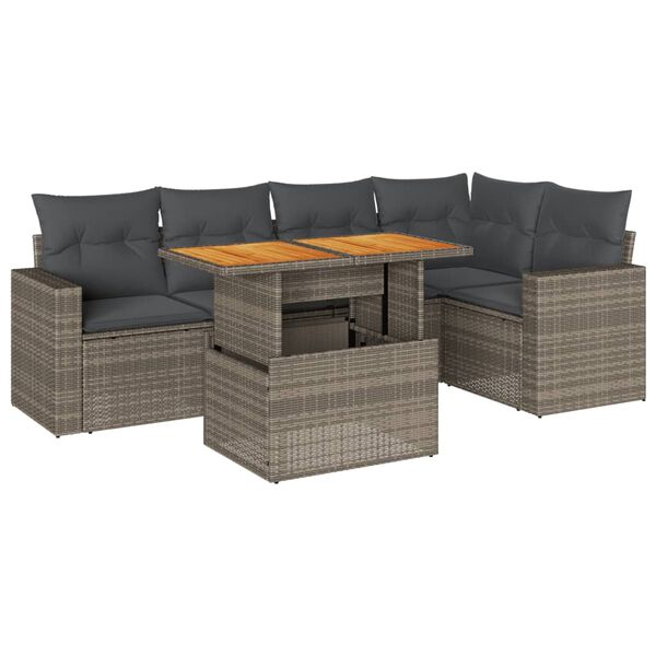 vidaXL 6-tlg. Garten-Sofagarnitur mit Kissen Grau Poly Rattan