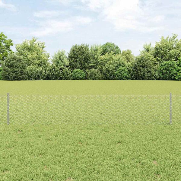 vidaXL Zaun mit Pfosten Silber 0,4 x 25 m Stahl