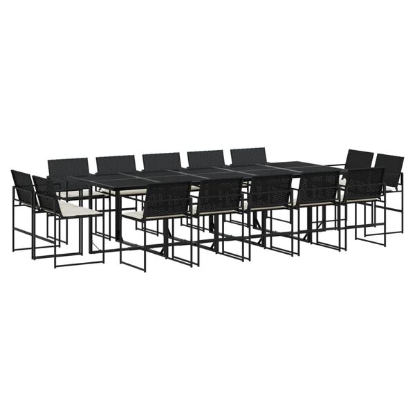 vidaXL 15-tlg. Garten-Essgruppe mit Kissen Schwarz Poly Rattan