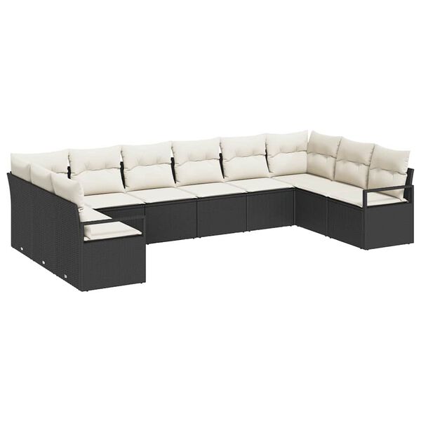 vidaXL Sofa Set mit Kissen 10 pcs Schwarz Poly-Rattan