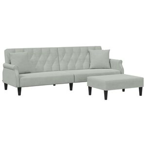 vidaXL Schlafsofa 2-Sitzer mit Kissen und Fu&szlig;hocker Hellgrau Samt
