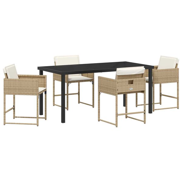 vidaXL Garten Essgruppe mit Kissen 5 pcs Beige Poly-Rattan