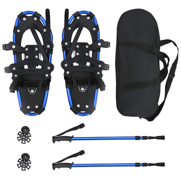 vidaXL 3 in 1 Schneeschuhe mit Wanderst&ouml;cken Blau und Schwarz 25 Zoll