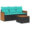 vidaXL 4-teiliges Gartensofa-Set mit Kissen, schwarzes Polyrattan