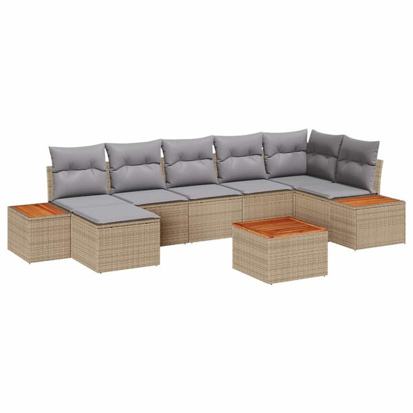 vidaXL Garten-Sofa-Set mit Kissen 8 pcs Beige und Hellgrau Poly Rattan