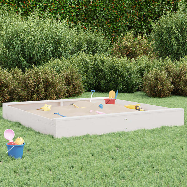 vidaXL Sandkasten mit Sitzen Wei&szlig; Quadratisch Massivholz Kiefer