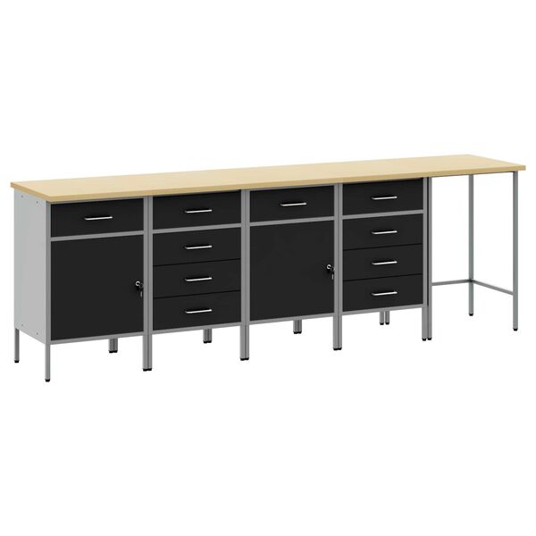 vidaXL Arbeitsschrankset mit Schubladen 5 pcs Schwarz und Grau
