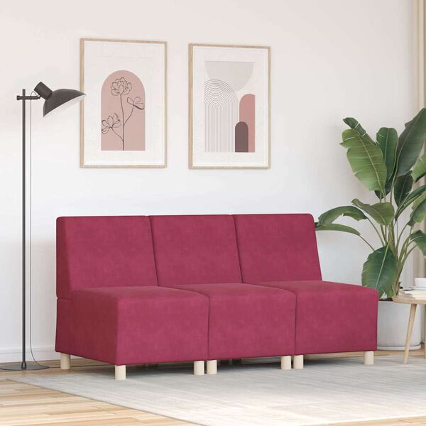 vidaXL Modulares Armfreies Sofa 3 pcs Weinrot 55 x 74 x 82 cm Samt