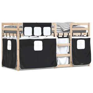 vidaXL Etagenbett mit Vorh&auml;ngen Wei&szlig; & Schwarz 75x190 cm Kiefernholz