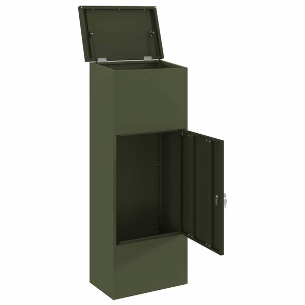 vidaXL Paketdrop-Box mit Speicher Olivgr&uuml;n 44,5 x 29 x 110,5 cm Stahl