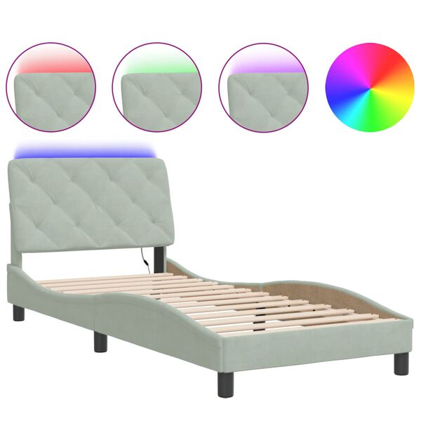 vidaXL Bettgestell mit LED ohne Matratze Hellgrau 90x190 cm Samt