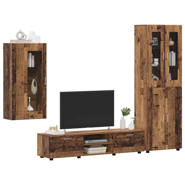 vidaXL TV-Schrankset mit Schubladen mit Regal Altholz Holzwerkstoff
