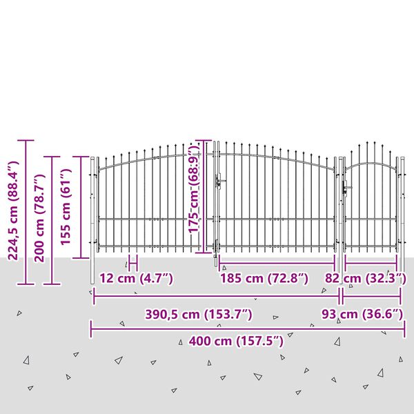 vidaXL Gartentor Woerden Stahl 1,25 x 4 m Schwarz