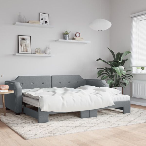vidaXL Tagesbett Ausziehbar mit Matratze Hellgrau 90x200 cm Stoff