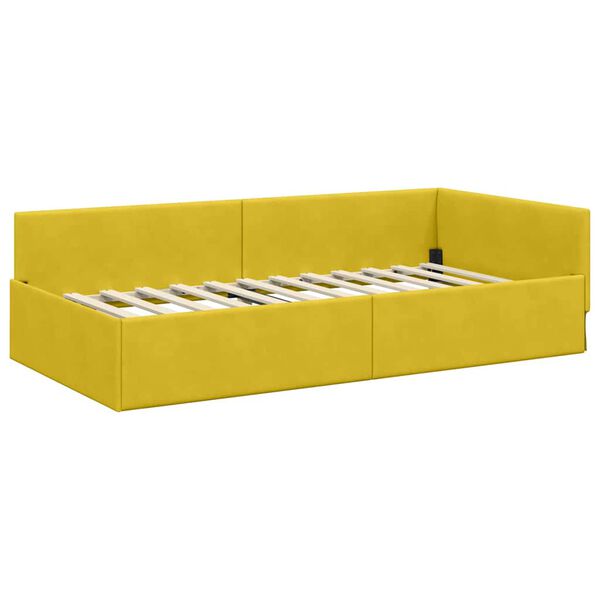 vidaXL Eckbettgestell Gelb 90 cm x 200 cm SamtundSperrholz