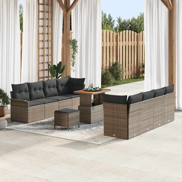 vidaXL Garten-Sofa-Set mit Kissen mit Speicher mit Kissen 11 pcs Grau
