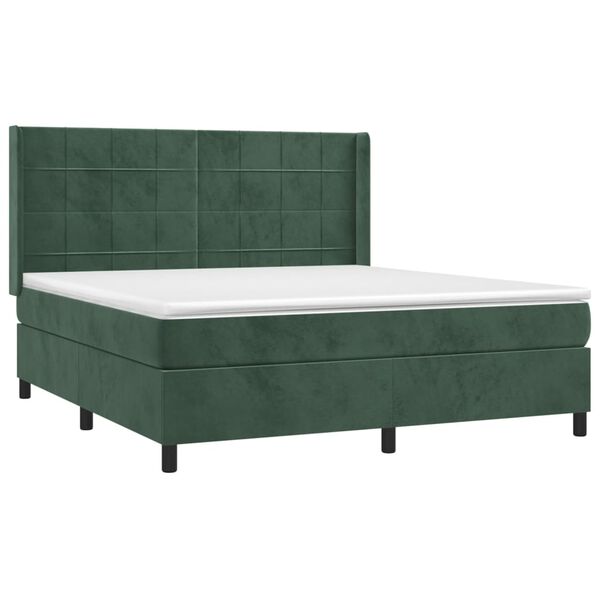 vidaXL Boxspringbett mit Matratze & LED Dunkelgr&uuml;n 160x200 cm Samt