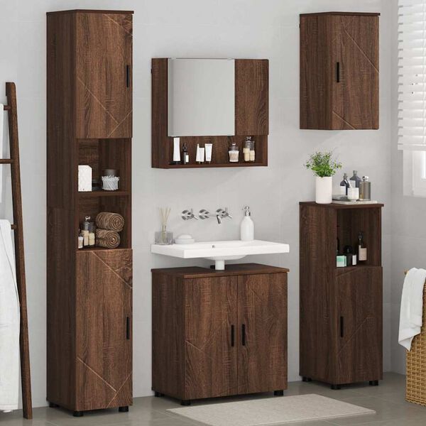 vidaXL Badezimmerm&ouml;bel-Set Wandmontiert 5 pcs Braun Eichen-Optik