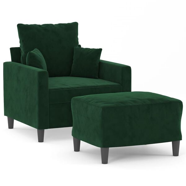 vidaXL Sessel mit Hocker Dunkelgr&uuml;n 60 cm Samt