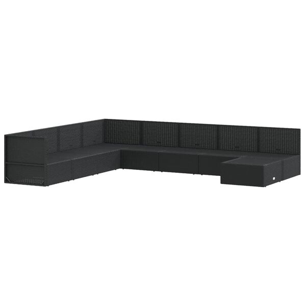 vidaXL 9-tlg. Garten-Lounge-Set mit Kissen Schwarz Poly Rattan