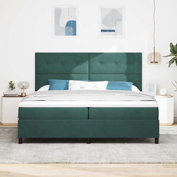 vidaXL Boxspringbett mit Matratze Dunkelgr&uuml;n 200 x 200 cm Stoff