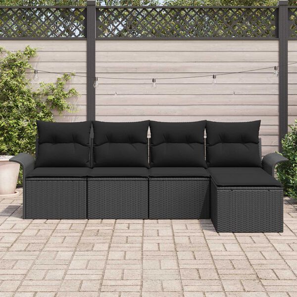 vidaXL Outdoor-Sofa mit Kissen 5 pcs Schwarz Poly-Rattan