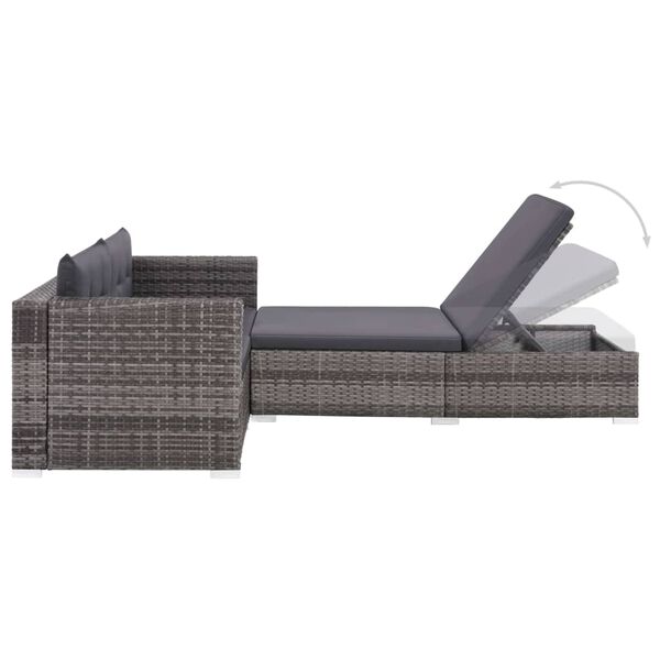 vidaXL 3-tlg. Garten-Lounge-Set mit Auflagen Poly Rattan Grau