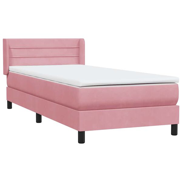 vidaXL Boxspringbett mit Matratze Rosa 90x220 cm Samt