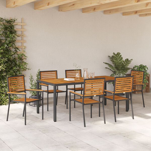 vidaXL Garten Essgruppe 7 pcs Schwarz und Holz Poly-Rattan