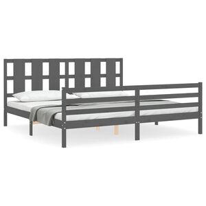 vidaXL Massivholzbett mit Kopfteil Grau 200x200 cm