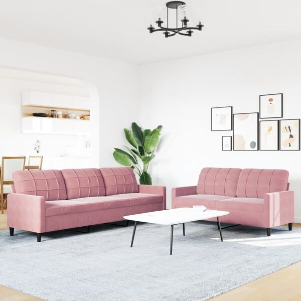vidaXL 2-tlg. Sofagarnitur mit Kissen Rosa Samt
