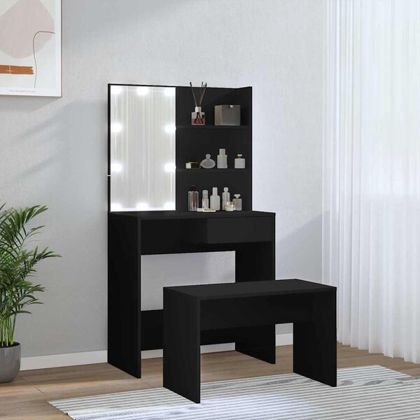 vidaXL Schminktisch-Set mit LED Schwarz Holzwerkstoff