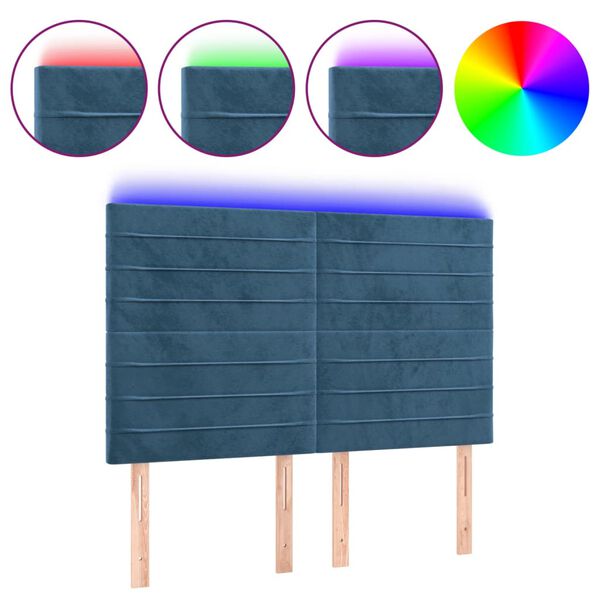 vidaXL LED Kopfteil Dunkelblau 144x5x118/128 cm Samt