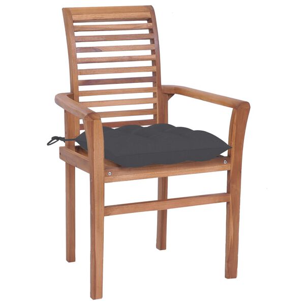 vidaXL Essst&uuml;hle 6 Stk. mit Anthrazit Kissen Massivholz Teak