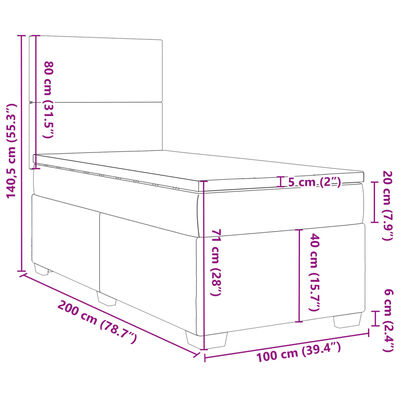 vidaXL Boxspringbett mit Matratze Taupe 100x200 cm Stoff