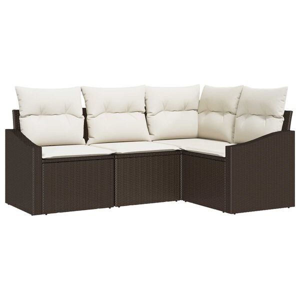 vidaXL Gartensofa-set mit Kissen 4 pcs Braun und Weiß Poly-Rattan