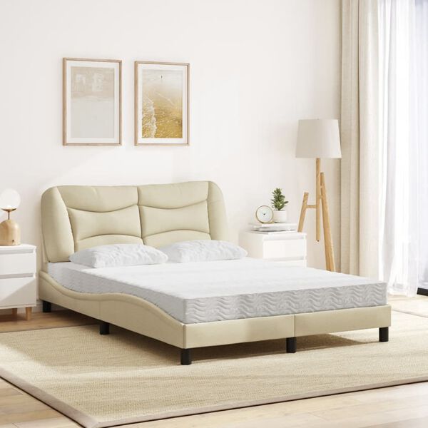 vidaXL Bett mit Matratze "Hvar" Creme 120x200 cm Stoff