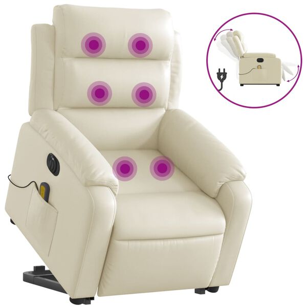 vidaXL Massagesessel mit Aufstehhilfe Elektrisch Creme Kunstleder