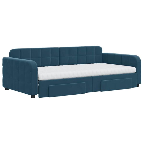 vidaXL Tagesbett Ausziehbar mit Schubladen Blau 100x200 cm Samt