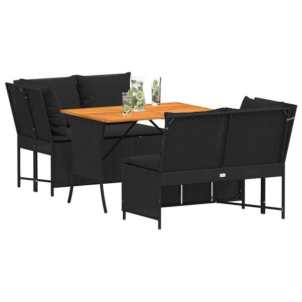 vidaXL 3-tlg. Garten-Sofagarnitur mit Kissen Schwarz Poly Rattan