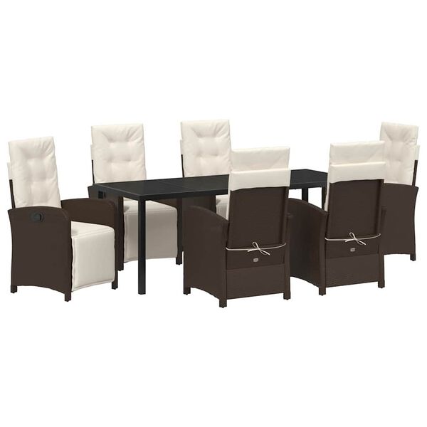 vidaXL Garten Essgruppe mit Kissen 7 pcs Braun Poly-Rattan