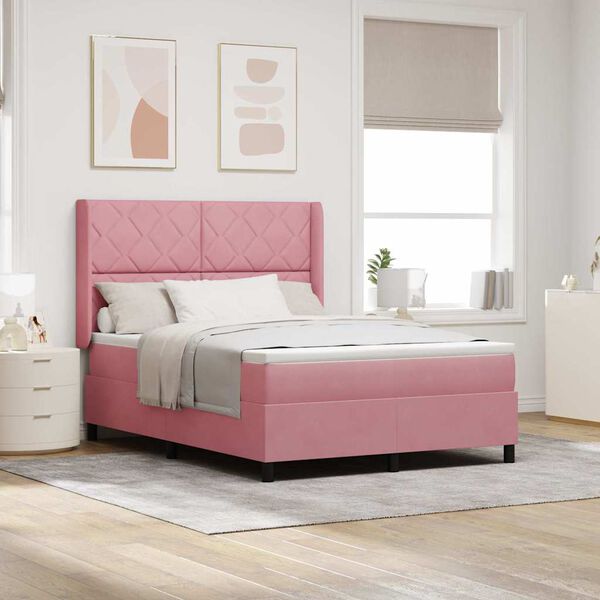vidaXL Boxspringbett mit Kopfteil Rosa 140 x 190 cm Samt