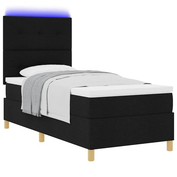 vidaXL LED Boxspringbett mit Matratze Schwarz 90 x 200 cm Stoff