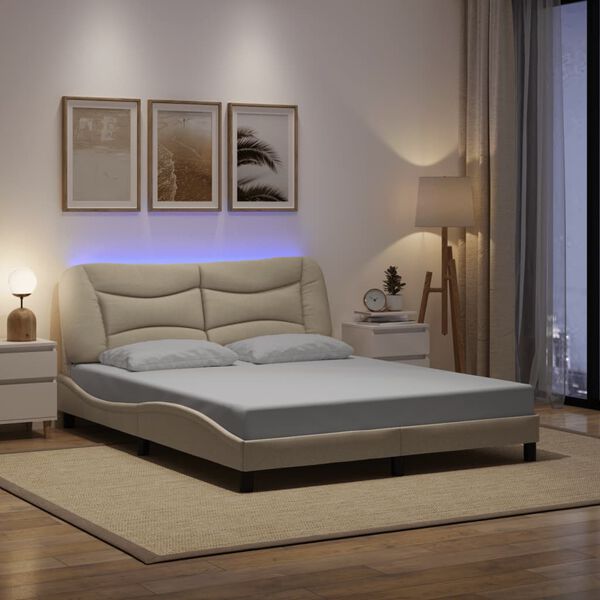 vidaXL Bettgestell mit LED ohne Matratze "Hvar" Creme 160x200 cm Stoff